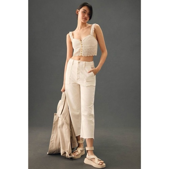 Mother Patch Pocket Private Ankle Fray Crop Jean Cream Puffs Off White 30 - Picture 4 of 16